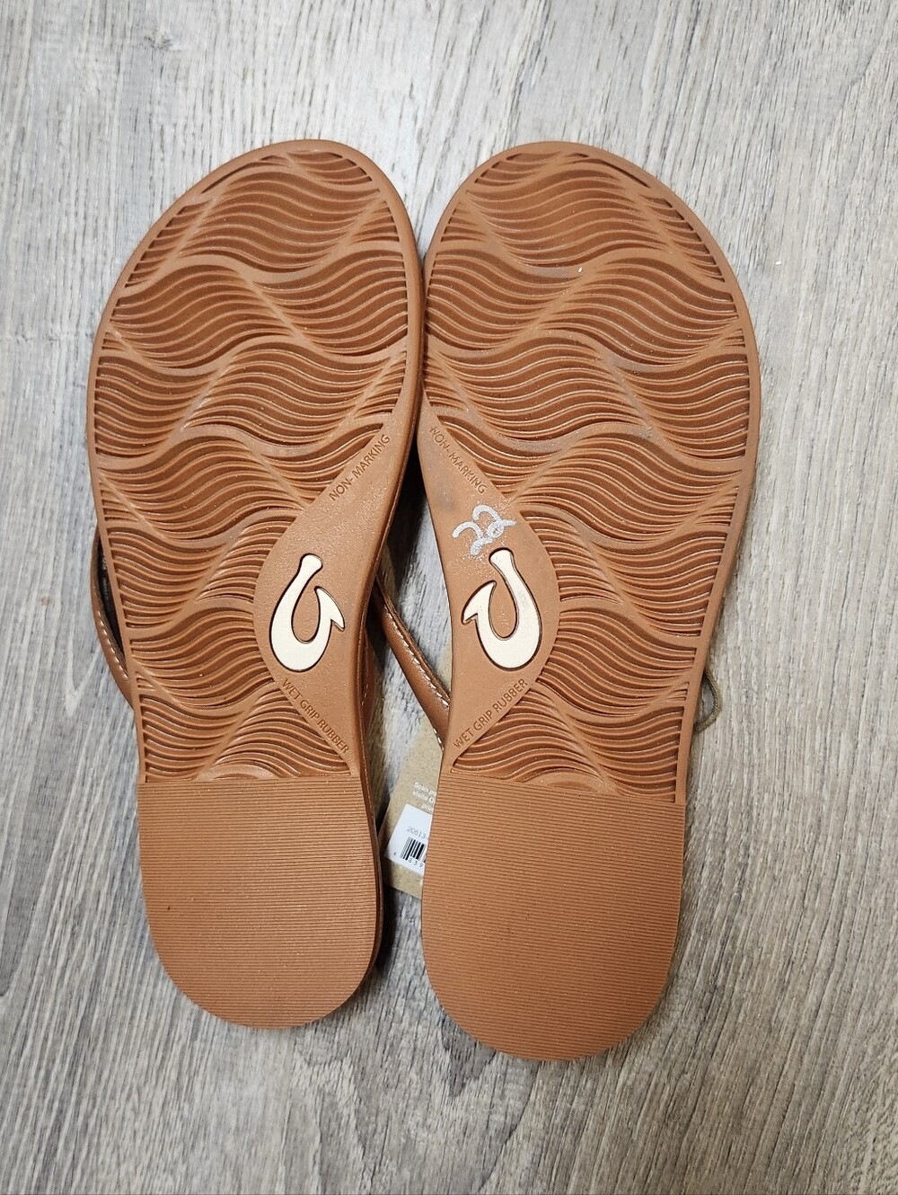 OluKai Chestnut Brown Faux-Leather Flip Flops Women's Size 8 - Picture 4 of 4